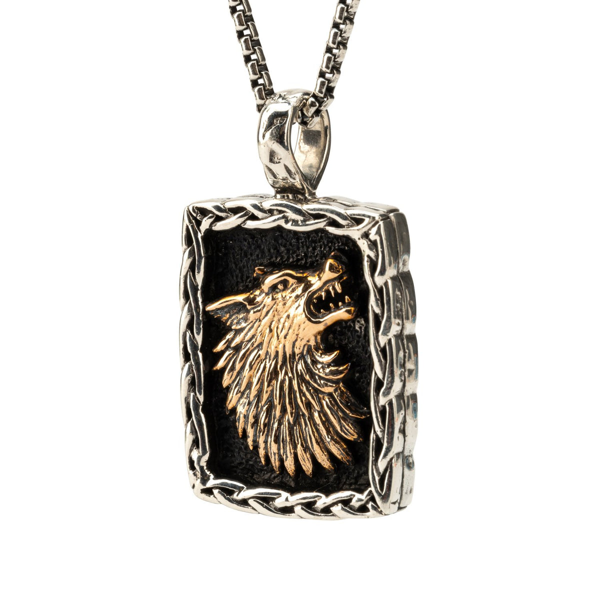 Silver or Silver and Bronze Wolf Pendant Pendant Large - Keith