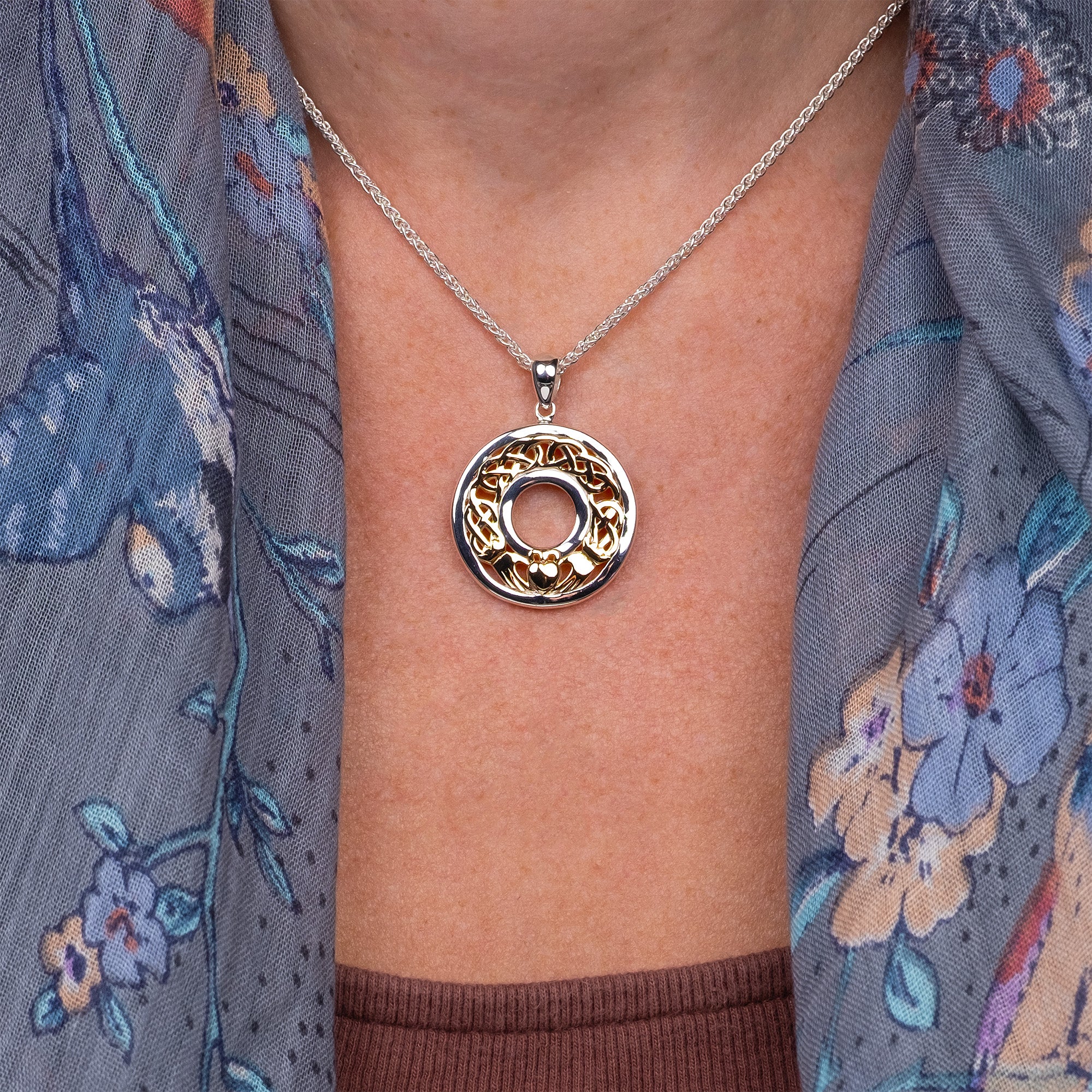 Silver and 10k Gold Claddagh Reversible Celtic Pendant-Keith Jack