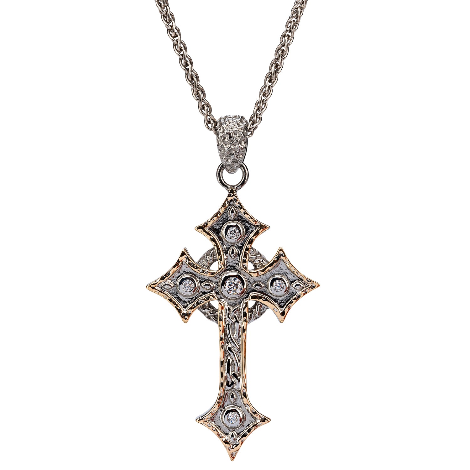 Silver and 10k Gold Celtic Cross Baroque Pendant-Keith Jack