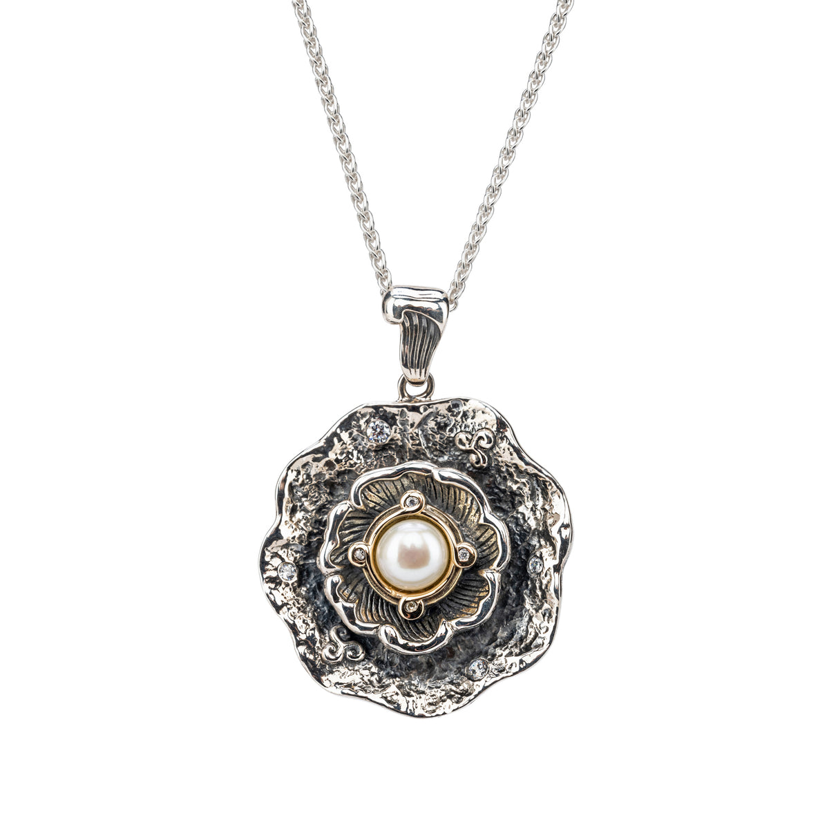 Silver + 10k Gold Aphrodite Open Shell Pendant-White Pearl-Keith Jack ...