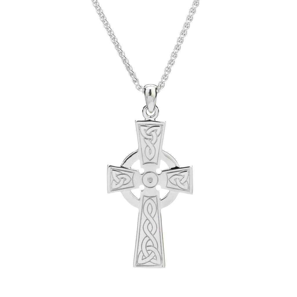 Silver Celtic Trinity Diamond And Emerald Cross Pendant | Blarney