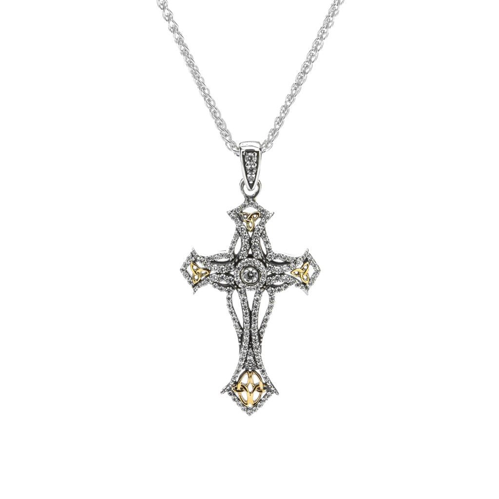 14K White Gold Solvar 0.05 ct Diamond Celtic Cross on 18 inch Necklace |  eBay