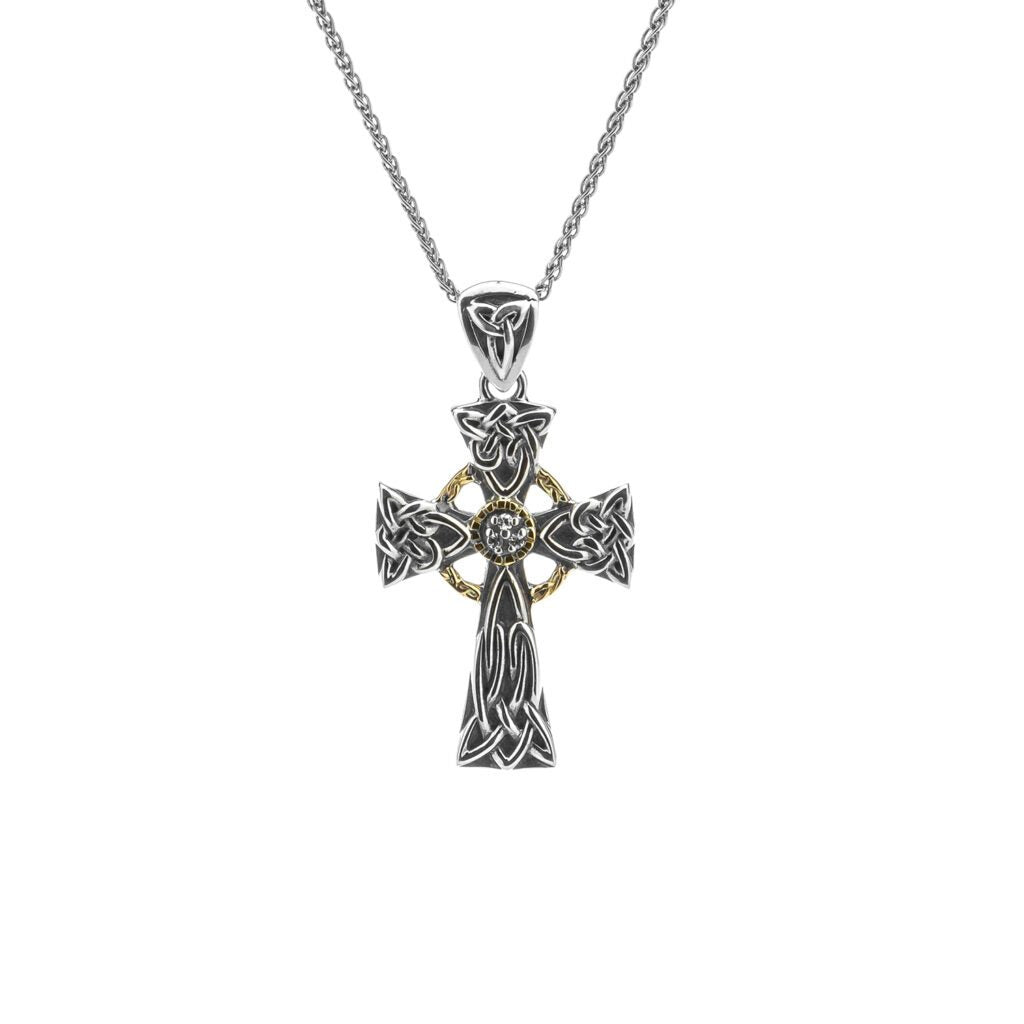 14K Gold Trinity Knot Celtic Cross Necklace - CladdaghRings.com