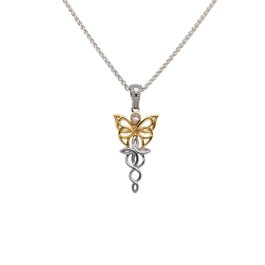 Silver+Gold Celtic Butterfly Petite Pendant -Cubic Zirconia-Keith