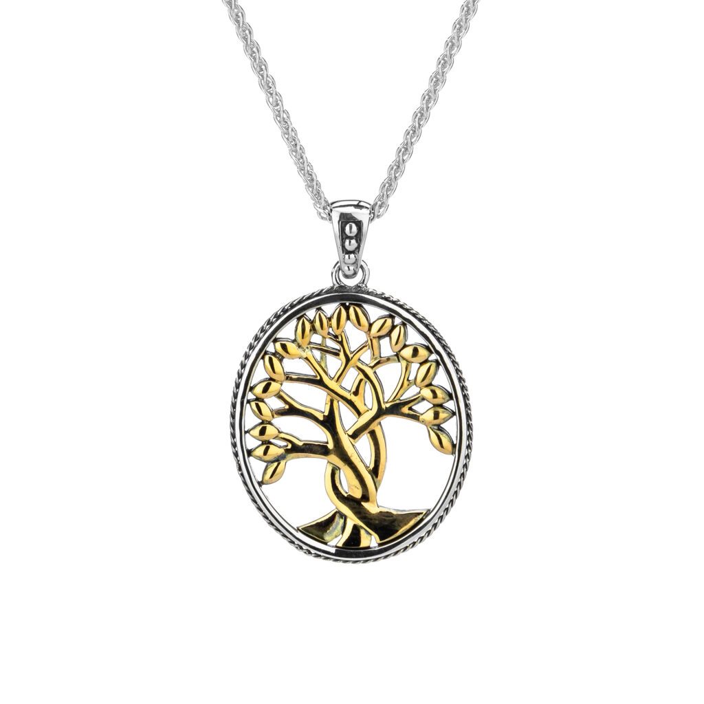 Diamond and Emerald Tree Of Life Pendant in 14k Gold