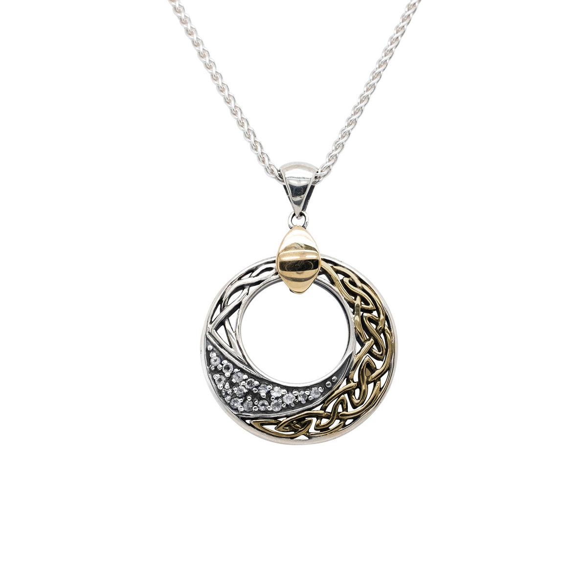 Silver and Gold Celtic Comet Pendant with White Topaz-Small-Keith Jack ...
